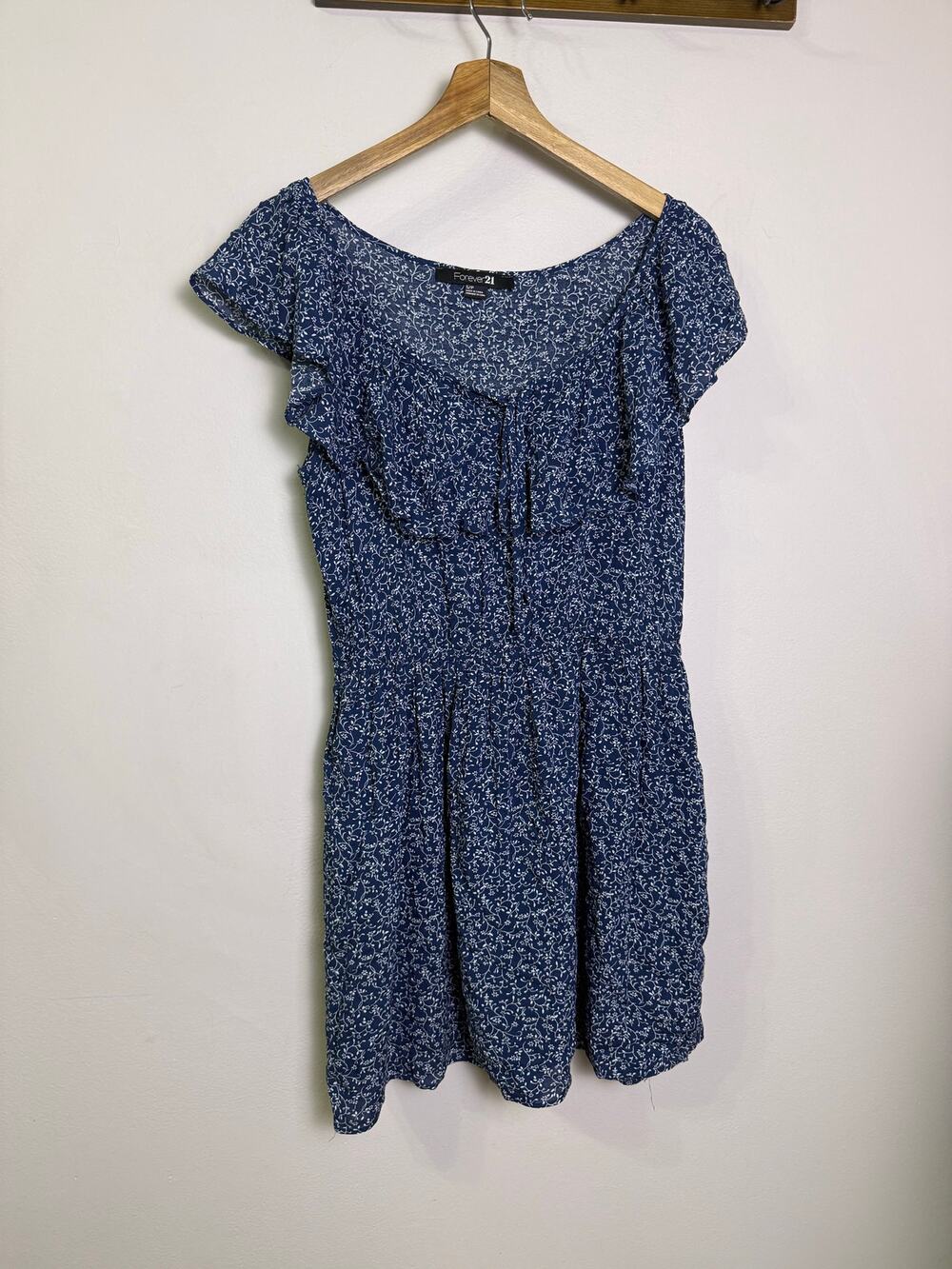 Forever 21 Blue Floral Mini Dress Women’s Small Ruffle Sleeve Boho Cottagecore